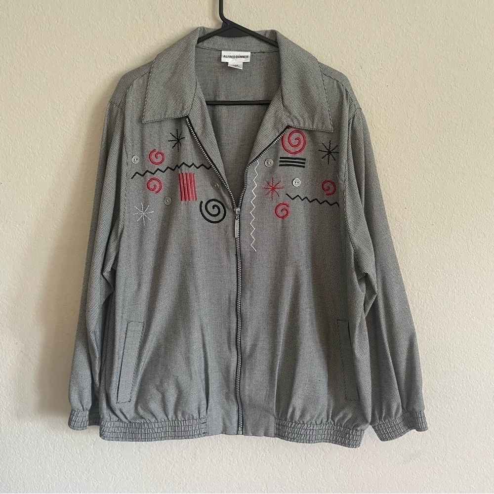 Alfred Dunner woman's fullzip jacket size 20W hounds tooth lightweight geometric